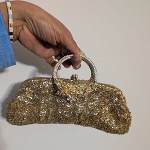 Lord & Taylor gold beaded evening clutch